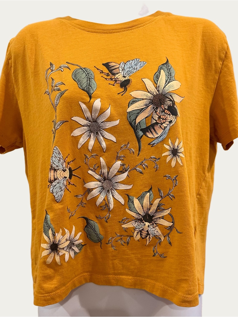 Urban National Floral Bumble Bee Golden Mustard Colored XL T-Shirt